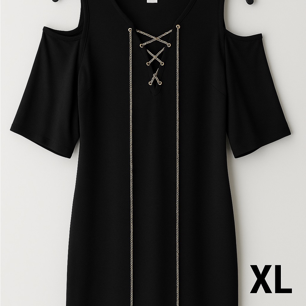 Black Cold Shoulder Dress with Lace-Up Detail